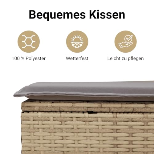 vidaXL Garten Ecksofa mit Kissen, Outdoor Sofa mit abnehmbarem waschbarem Bezug, Gartensofa mit abnehmbarem waschbarem Bezug, Gartencouch Gartenmöbel, Beige Poly Rattan