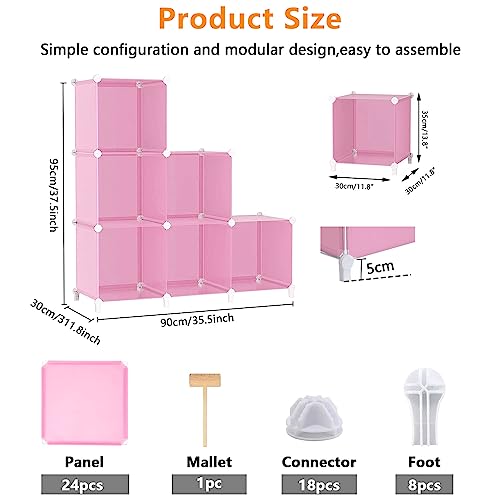 Image of AWTATOS Cube Storage Organizer Protable Closet Organizers and Storage for Kids DIY Stackable 6 Cubes Storage Shelves Clothes Organizer for Bedroom, Home, Pink