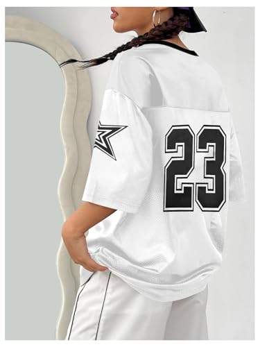 Oversized Jersey Women V Neck Tshirt Number Graphic Tee Y2k Streetwear Short Sleeve Top2