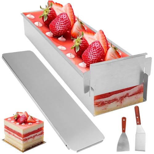 Yuragim Tiramisu Form mit Deckel, Verstellbare Backform Rechteckig mit Edelstahldeckel Mousse Kuchenform Eckig zum Backen und Dekoriere, Weihnachten Basteln für Tortenzubereitung Broten Toast Tiramisu