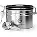 Coffee Canister - Coffee Gator Stainless Steel Coffee Container - Fresher Beans and Grounds for Longer - Date-Tracker, CO2-Release Valve and Measuring Scoop - Small, Silver
