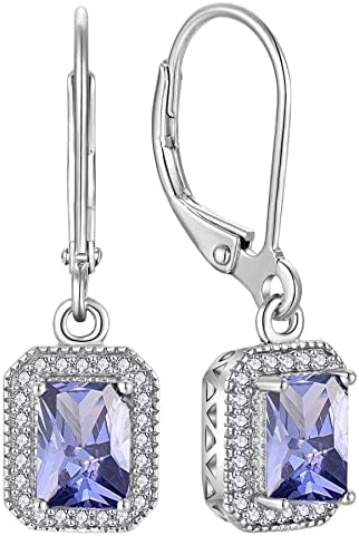 YL Drop Earrings 925 Sterling Silver 12 Birthstone Square Cubic Zirconia Dangle Earrings for Women