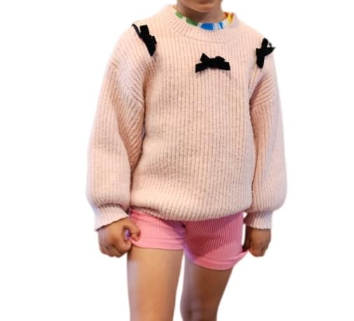 Toddler Girl Sweaters, Bow Design Long Sleeve, Round Neck.4