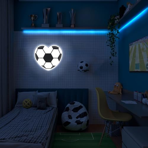Image of Heart-Shaped Soccer Neon Signs for Wall Decor,Dimmable Love LED Neon Wall Sign with USB Power,Soccer Gifts for Girls Boys Birthday Gifts,Bar,Party,11.4x12.6 inches.