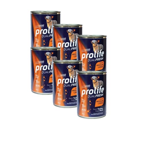 PROLIFE UMIDO CANI 6x400GR ADULT DUAL FRESH TACCHINO & MAIALE MEDIUM/LARGE - Confezione risparmio 6 lattine da 400gr