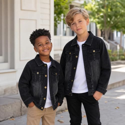 Image of Girls Boys Jean Jacket for (4-14 Years Kids) Trendy Cozy Soft Ripped Denim Coat Casual Outerwear School Travel Teen Gift