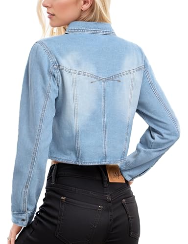 MISS MOLY Women's Cropped Denim Jackets Long Sleeve Classic Trendy Casual Jean Jackets2