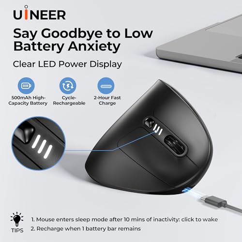 Uineer Vertical Ergonomic Mouse Wireless Bluetooth 3 Device - image 5