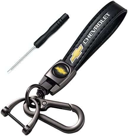 LUBOLAN  Leather Car Keychain Set for Chevrolet Silverado Colorado Tahoe Malibu Suburban Camaro Cruze Equinox Sonic r Men's and Women's Family Presents Keychain Keyring Lanyard Accessories (Black)