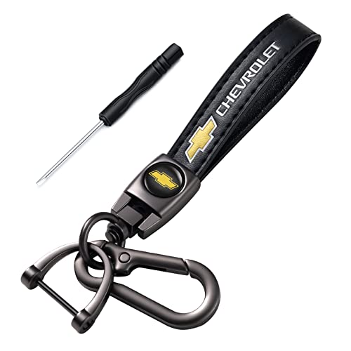 Lubolan  Leather Car Keychain Set For Chevrolet Silverado Colorado Tahoe Malibu Suburban Camaro Cruze Equinox Sonic R Men's And Women's Family Presents Keychain Keyring Lanyard Accessories (Black) #TOP1