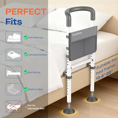 Bed Rails for Elderly Adults Safety: Bed Rails for Seniors with Motion Lights & Storage Pouch, Adjustable Bedside Grab Bar, Bed Cane with Strong Support Leg - Image 6