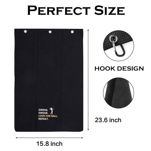 Funny Golf Towel For Men Woman Golfer Gifts For Men Embroidered Golf Towels For Golf Bags With Clip，Golf Accessories For Men，Birthday Gifts - Swing Swear Look For Ball Repeat #TOP1
