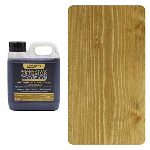 Littlefair's Teinture pour bois extérieur écologique à base d'eau - Non toxique - Teinture pour bois à séchage rapide pour votre bois de jardin extérieur (1 l, pin antique rayé) Cover