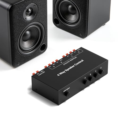 Image of LVY Speaker Selector Switch with A /B /C /D Switches for Multi-Channel High-Power Amp Installations - Supports up to 4 Pairs of Switched Speakers in Black