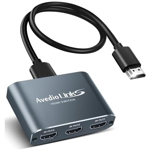 HDMI Switch 3 in 1 Out 4K@60Hz Aluminum Alloy【with 4FT HDMI 2.0 Cable】, avedio links 3x1 4K Switch HDMI Adapter, 3 Way HDMI Selector Switcher Suppo rt HDCP 2.2, HDR 10, for Fire TV Stick, PS5 Cover
