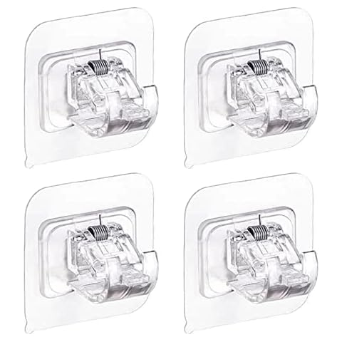 YunBey 4 Pcs Curtain Rod Bracket, Self Adhesive Drapery Hook Holders, Transparent Fixing Rod Holder No Drilling Wall Ring Hook for Bathroom Kitchen Cover