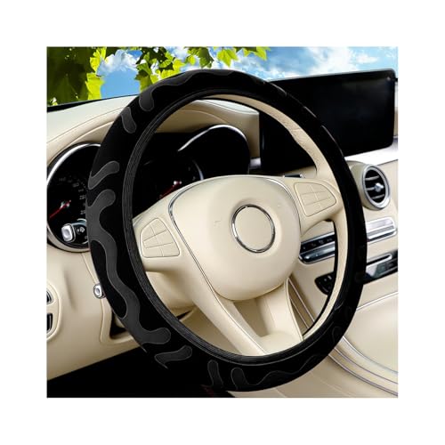 ANFTDCO Car Steering Wheel Cover, Full Surround Elastic Stretch Cute Vehicle Steering Wheel Protector, Automotive Interior Protective Decorative Accessories, Universal for SUV RV Truck (Black)