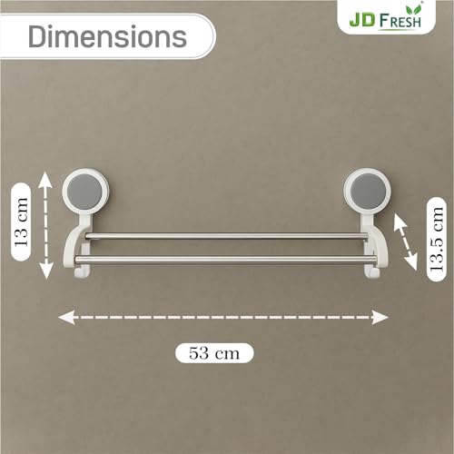 Image of JD FRESH Self Adhesive Double Towel Hanger in Bathroom /Wall-Mounted Towel Bar with Magic Sticker /Napkin Holder Bar for Bathroom and Kitchen (White)