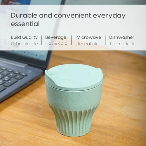 Image of Eha Earth Friendly Rafter Coffee Mug with Lid | Tea Cup Set | 250 ml | Made with Rice Husk | Microwave Safe Mugs for Gifting | 2 Unit | Celeste