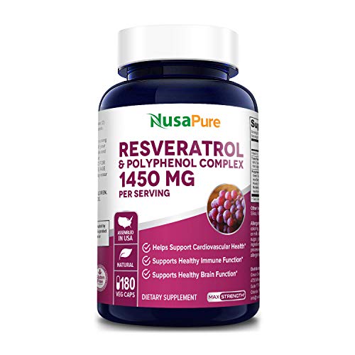 Resveratrol & Polyphenol Complex 1450 mg 180 Vegetarian Caps (Non-GMO & Gluten Free) + Vitamin C - Supports Cardiovascular Health and Healthy Immune Function*