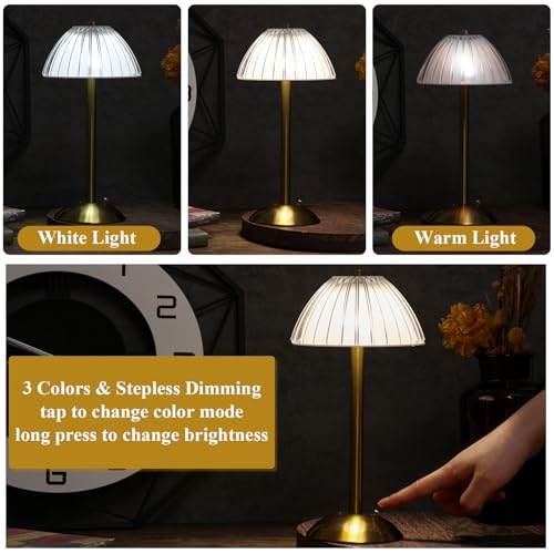 Image of Liliful 6 Pcs Cordless Table Lamp Rechargeable Touch LED Small Gold Portable Battery Operated USB-c Desk Lamp 3 Color Dimmable for Bedroom Living Room Dining (Gold,Mushroom Style)