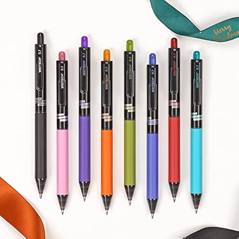 WRITECH Retractable Gel Ink Pens: Multi Colored 0.7mm Medium Point Colorful Click Pen for Smooth Writing Journaling Drawing Notetaking No Bleed & Smear & Smudge 8ct Vibrant Assorted Colors Cover
