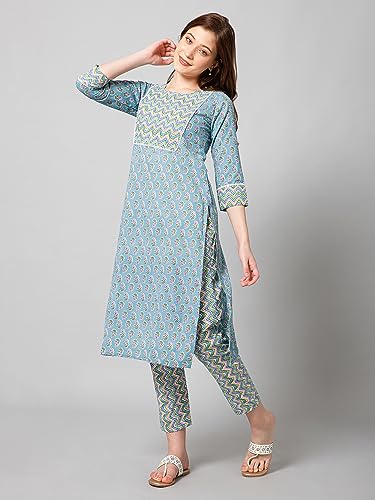 Image of Bee M Pee Designer Women's Cotton Floral Straight Kurta Set with Pant