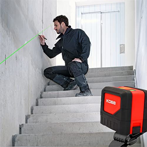 KOBB KBL92G 30 Metre Profesyonel Yatay ve Dikey Otomatik Hizalamalı Yeşil Çapraz Çizgi Lazer, 2 Noktalı Şakül Lazer Distomat + Mini Tripod, Kırmızı/Siyah
