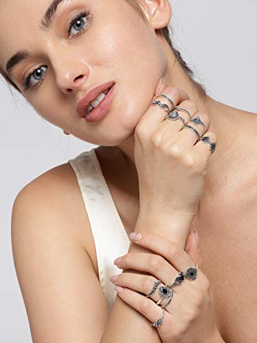 Valentine Jewellery Silver Plated Rings Combo (Mixed Sizes)