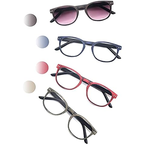 HEEYYOK Reading Glasses Mens Womens Unisex Retro Round Wood-Design Glasses for Reading Comfortable Lightweight Quality with Spring Hinge Cover