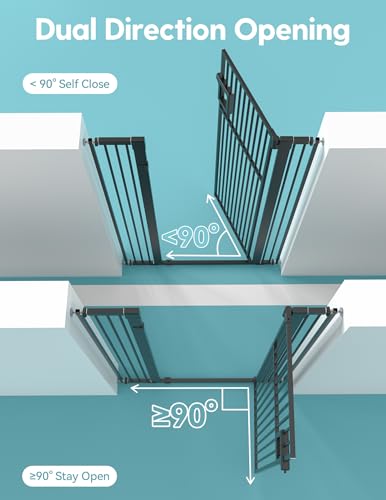 No Pawblems Upgraded 55" Extra Tall Pet Gate for Cat, 29-43" Auto Close Cat Gate for Doorways/Stairs/Hallways, NO Drilling Pressure Mounted Tall Dog Gate Indoor, 1.37" Pet-Safe Gap, Black