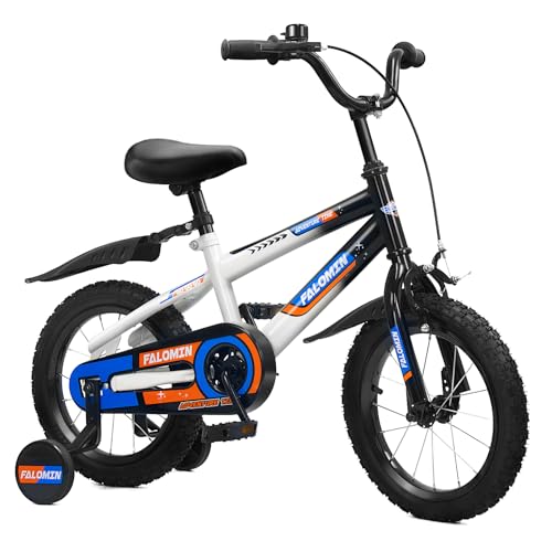 Falomin 12/14/16 Inch Children’s Bike for Toddlers Kids Ages 3-8, Safe Non-Slip Tires, Removable Training Wheels, Coaster Brake, Easy Assembly, Perfect for Boys and Girls, Blue and White