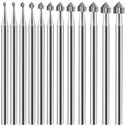 Tandefio 12 Pcs Stone Setting Tools Burrs Set for Jewelry Cylinder Cone Shape Carving Burr Sets 3/32'' Setting Burs Making Tools Jewelry Making Stone Setting Burs for Lapidary 008-040