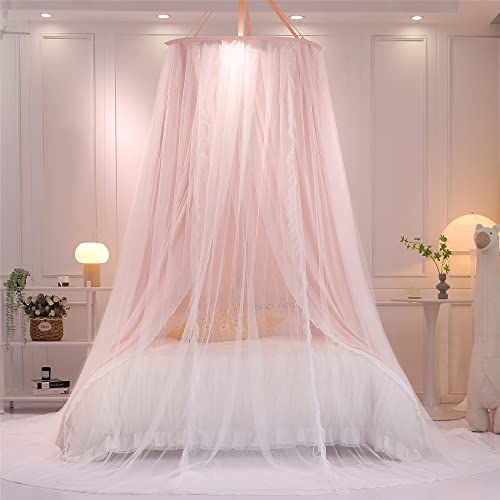 Vethin Double Layer Princess Round Dome Canopy Bed Curtain For Girls Adults,Children Dreamy Mosquito Net,Cute Bedroom Decoration Castle Play Tent Reading Nook Canopies(Dome-Pink/White) #TOP2