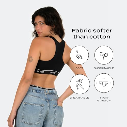 Image of Woxer Boss Bralette for Women - Wireless, Seamless Racerback - Modal Sports Bra, Lounge, Sleep Bralette, Wireless Bra