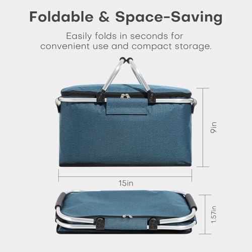 Panier à provisions pliable 20L bleu isolé pour courses et pique-nique