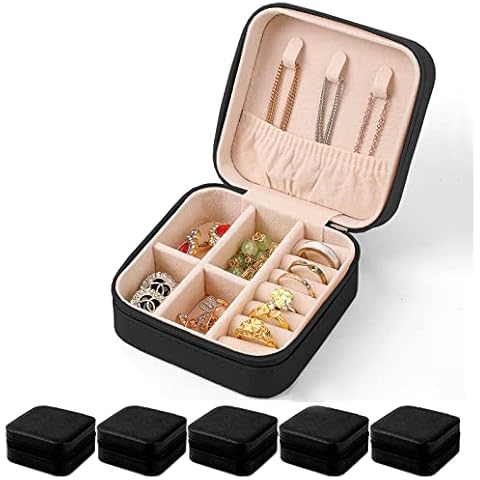 Sanikeon Mini Jewelry Travel Case, Leather Jewelry Travel Organizer for Women Girls Small Jewelry Boxes for Gifts Jewelry Organizer Travel Portable Display Case For Rings Earrings Necklaces (5PCS) Cover