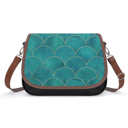 Sac bandoulière imperméable pour femme motif écailles de poisson en cuir noir