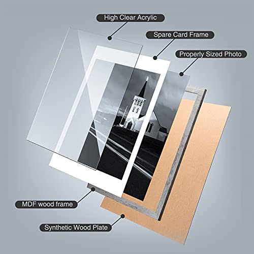 TWING 24x36 Poster Frame Grey Solid Wood HD Plexiglass with Mat Display 20x30 Poster Frame with Mat or 24x36 Photo Without Mat Wall Mounting Photo Frame Grey - Thumbnail 2