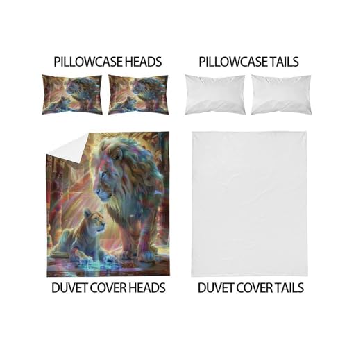 Parure de lit microfibre motif lion housse de couette zippée