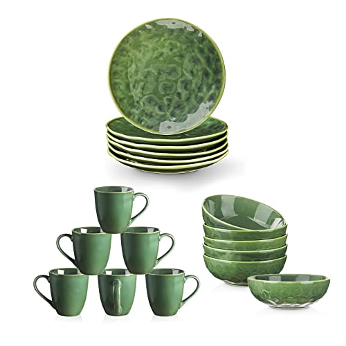 Vicrays 18-Pieces Kitchen Dinnerware Set, Ceramic Round Dessert Salad Plates, Ceramic Pasta Bowls Set, Coffee Mug Set, Microwave, Oven, And Dishwasher Safe, Scratch Resistant, Suitable For Home, Party #TOP9