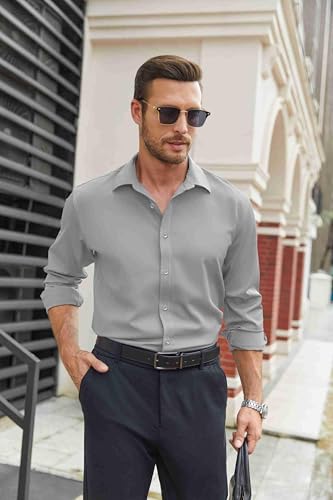 Image of COOFANDY Mens Stretch Dress Shirts Long Sleeve Button Down Shirt Regular Fit Formal Business Shirts