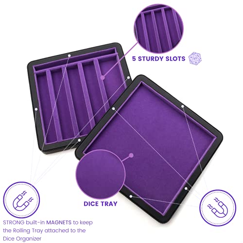 Guarida Dice 7 Rolling Dice Tray With Strong Magnetic Lid And Rolling Surface Ample Storage And Case Organizer For All Your Dice And Minis Perfect For Dnd Or Any Dice Rpg Games -Dragon Purple Design #TOP2