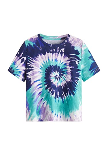 Image of Milumia Girl's Casual Tie Dye Tee Short Sleeve Round Neck Summer Tshirts Tops