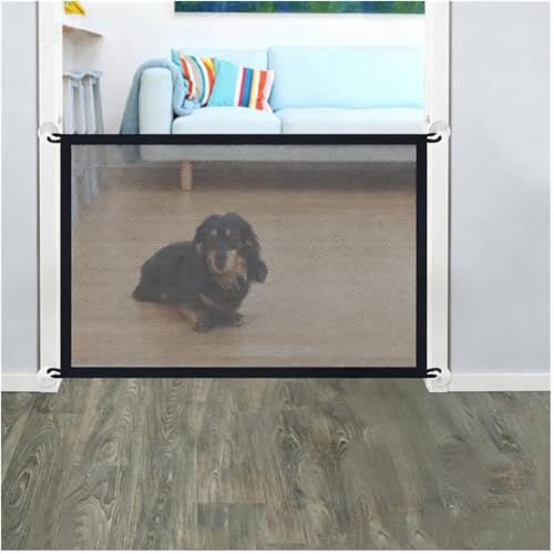 43×28” Magic Dog Gate,Magic pet Gate for Stairs and Door, mesh Dog Gates for The House Foldable Safety Isolation Fence,Indoor Pet Safety Gate Install (B-43×28”)…