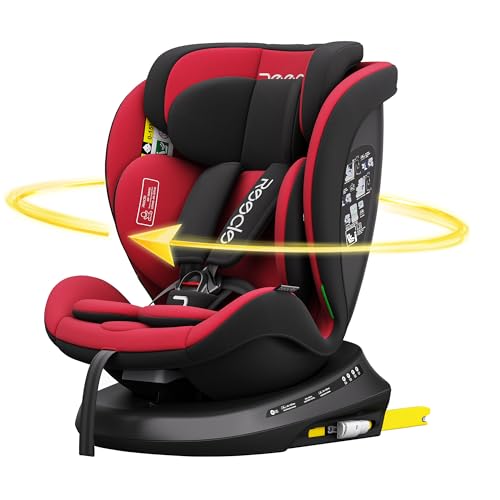 Reecle I-Size 360 Girevole Seggiolino Auto con ISOFIX, 40-150cm(Gruppo 0 + 1/2/3, 0-36 kg), ca. 0-12 anni (Rosso)