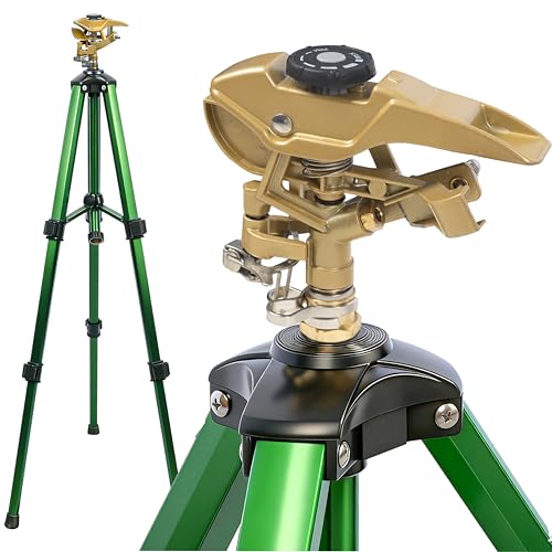 Hourleey Impact Sprinkler on Tripod, Rotating Water Sprinklers for Yard Lawn and Garden, Heavy Duty 360 Degree Irrigation Sprinkler with Zinc Head and 3/4' Connector for Outdoor