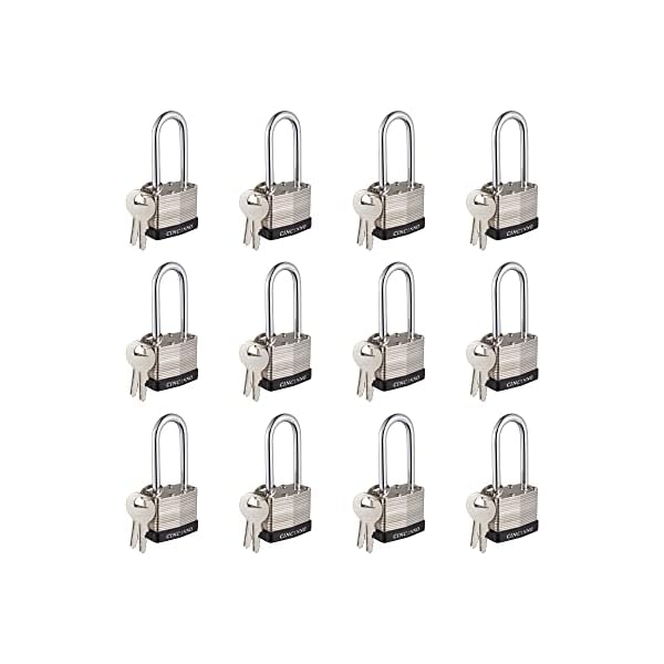 40mm Keyed Alike Nickel Plated Laminated Steel Padlock, 1-9/16" Wide Body 2-inch Long Shackle Padlocks with keys Pack of 12
