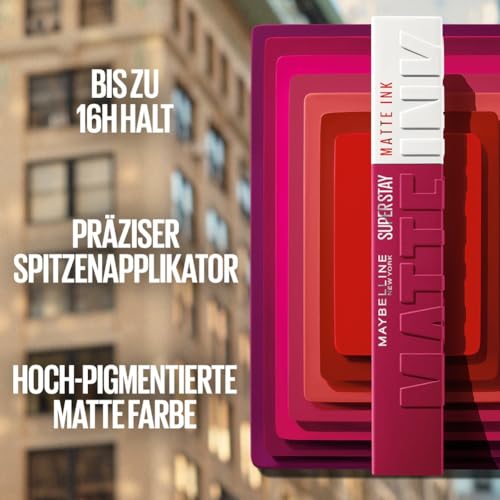Maybelline New York Super Stay Matte Ink Fl&uuml;ssiger Lippenstift f&uuml;r 16H Halt, Mattes Finish, Kussecht & Wischfest ohne Abf&auml;rben, Hochpigmentierte Farbe, Nuance: 20 Pioneer, 5ml
