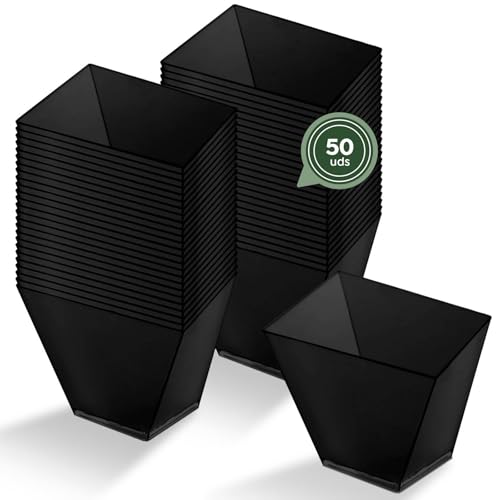 Horeca Collection - 50pcs Ciotola quadrata grande asimmetrica nera 180cc - 7,5x7 cm - Bicchieri antipasti in plastica - Bicchieri per dessert - Catering - Ciotole - Bicchieri - Finger Food